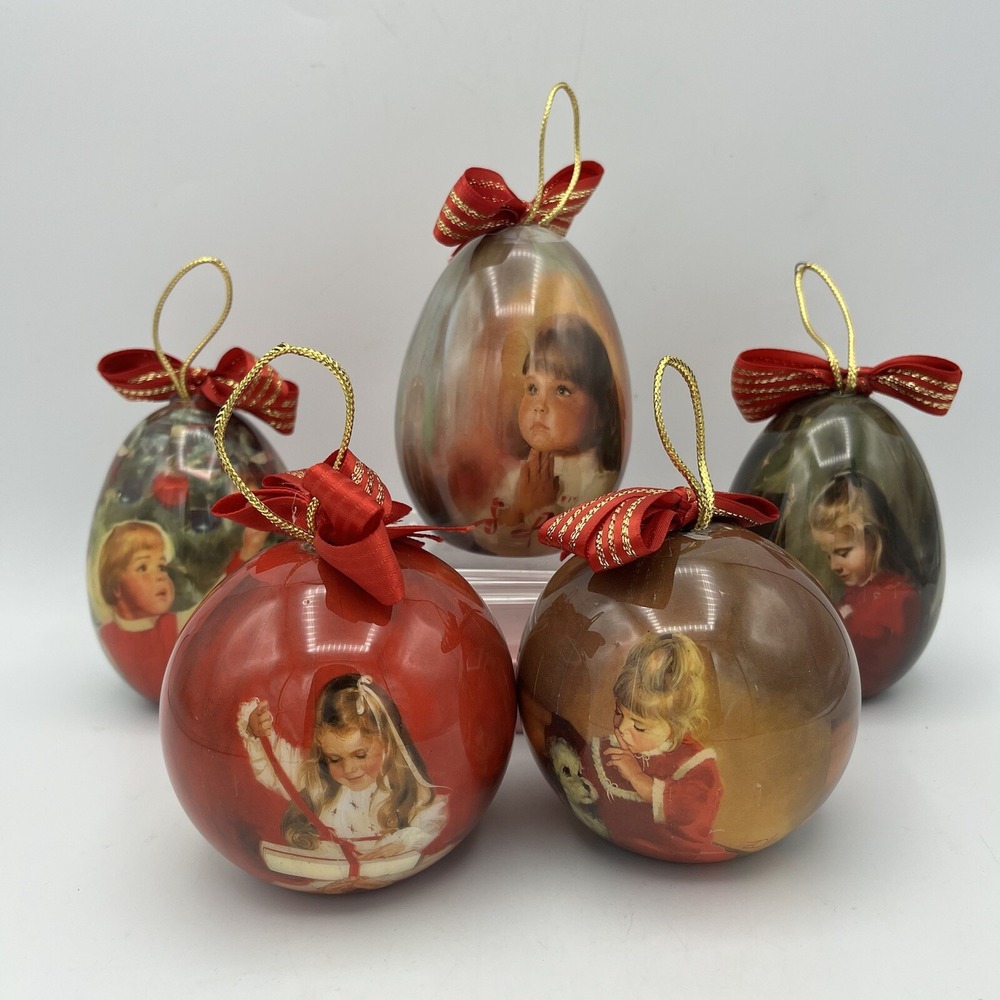 Vintage 1991 Pemberton Oakes Set of 5 Donald Zolan Christmas Ornaments Decoupage